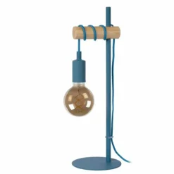 Lampes En Bois-Luminaires Lucide Lampe de table Lucide Pola Bleu, Bois clair, 1 lumière