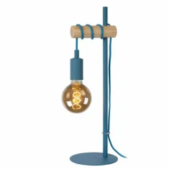 Lampes En Bois-Luminaires Lucide Lampe de table Lucide Pola Bleu, Bois clair, 1 lumière