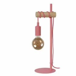 Lampes En Bois-Luminaires Lucide Lampe de table Lucide Pola Bois foncé, Rose, 1 lumière
