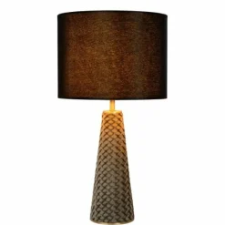 Lampes En Tissu-Luminaires Lucide Lampe de table Lucide VELVET Gris, Laiton, 1 lumière