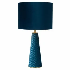 Lampes En Tissu-Luminaires Lucide Lampe de table Lucide VELVET Bleu, Laiton, 1 lumière
