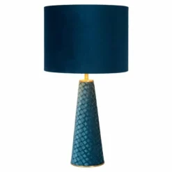 Lampes En Tissu-Luminaires Lucide Lampe de table Lucide VELVET Bleu, Laiton, 1 lumière