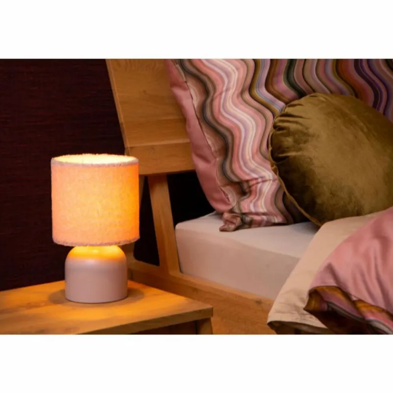 Lampes En Tissu-Luminaires Lucide Lampe de table Lucide WOOLLY Rose, 1 lumière