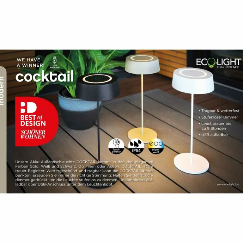 Luminaires Lutec Lampe de table Lutec COCKTAIL LED Blanc, 1 lumière
