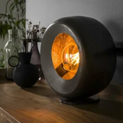 Lampes Industrielles-hofstein Lampe de table Magredis Nickel mat, Noir, 1 lumière