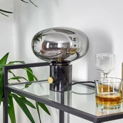 Lampes Art Déco-hofstein Lampe de table Maoro Gris, Laiton, Noir, 1 lumière