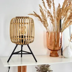 Style Boho-Chic-hofstein Lampe de table Mongolei Noir, 1 lumière