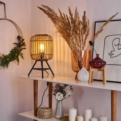 Style Boho-Chic-hofstein Lampe de table Mongolei Noir, 1 lumière