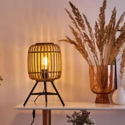 Style Boho-Chic-hofstein Lampe de table Mongolei Noir, 1 lumière