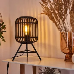 Style Boho-Chic-hofstein Lampe de table Mongolei Noir, 1 lumière