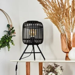 Style Boho-Chic-hofstein Lampe de table Mongolei Noir, 1 lumière