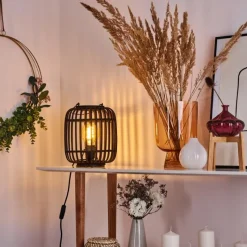 Style Boho-Chic-hofstein Lampe de table Mongolei Noir, 1 lumière