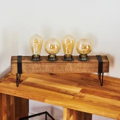 Lampes Vintages & Rétros-hofstein Lampe de table Montgomery Bois clair, Noir, 4 lumières