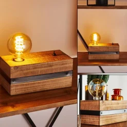 Lampes Industrielles-hofstein Lampe de table Montgomery Bois foncé, Noir, 1 lumière