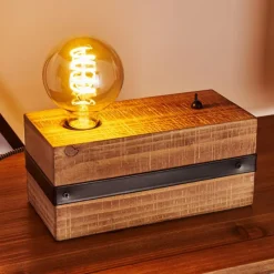 Lampes Industrielles-hofstein Lampe de table Montgomery Bois foncé, Noir, 1 lumière