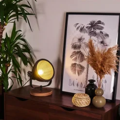 Luminaires Scandinaves-hofstein Lampe de table Ogho Bois foncé, Noir, 1 lumière