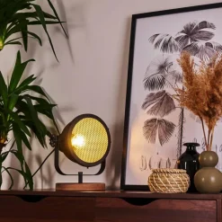 Luminaires Scandinaves-hofstein Lampe de table Ogho Bois foncé, Noir, 1 lumière