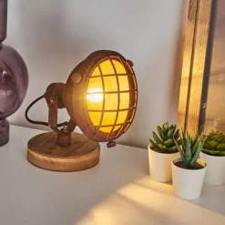 Lampes Industrielles-hofstein Lampe de table Onsala Bois foncé, Rouille, 1 lumière