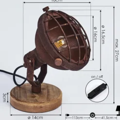 Lampes Industrielles-hofstein Lampe de table Onsala Bois foncé, Rouille, 1 lumière