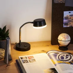 hofstein Lampe de table Pineda LED Chrome, Noir, 1 lumière