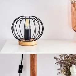 hofstein Lampe de table Refresco Bois foncé, Noir, 1 lumière