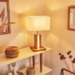 Lampes En Tissu-hofstein Lampe de table Sangineto Bois foncé, Nickel mat, Blanc, 2 lumières