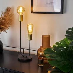 Lampes Dorées-hofstein Lampe de table Sattons Noir, 2 lumières