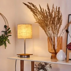 Lampes En Tissu-hofstein Lampe de table Shiburg Bois foncé, Argenté, 1 lumière