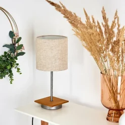 Lampes En Tissu-hofstein Lampe de table Shiburg Bois foncé, Argenté, 1 lumière