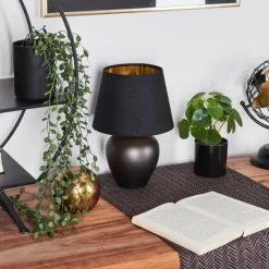 Lampes En Tissu-hofstein Lampe de table Tapona Brun foncé, Nickel mat, 1 lumière