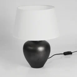 Lampes En Tissu-hofstein Lampe de table Tapona Brun foncé, Nickel mat, 1 lumière