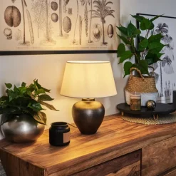 Lampes En Tissu-hofstein Lampe de table Tapona Brun foncé, Nickel mat, 1 lumière