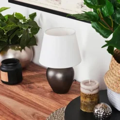 Lampes En Tissu-hofstein Lampe de table Tapona Brun foncé, Nickel mat, 1 lumière