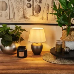 Lampes En Tissu-hofstein Lampe de table Tapona Brun foncé, Nickel mat, 1 lumière