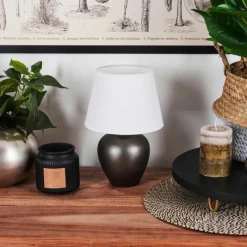 Lampes En Tissu-hofstein Lampe de table Tapona Brun foncé, Nickel mat, 1 lumière