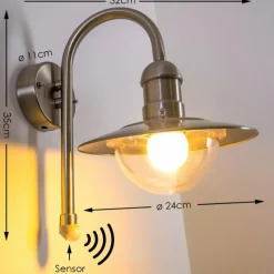 hofstein Lampe murale d'extérieur Elima Acier inoxydable, 1 lumière, Détecteur de mouvement