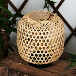 Style Boho-Chic-hofstein lampe solaire Conneaut LED Bois clair, Noir, 1 lumière