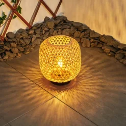 Style Boho-Chic-hofstein lampe solaire Conneaut LED Bois clair, Noir, 1 lumière