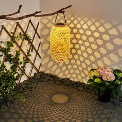 Style Boho-Chic-hofstein lampe solaire Conneaut LED Brun, Bois clair, 1 lumière