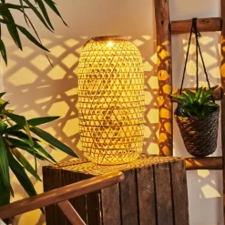 Style Boho-Chic-hofstein lampe solaire Conneaut LED Brun, Bois clair, 1 lumière