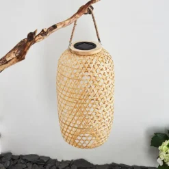 Style Boho-Chic-hofstein lampe solaire Conneaut LED Brun, Bois clair, 1 lumière