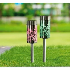 Luminaires Globo Lighting lampe solaire Globo LED Acier inoxydable, 2 lumières, Changeur de couleurs