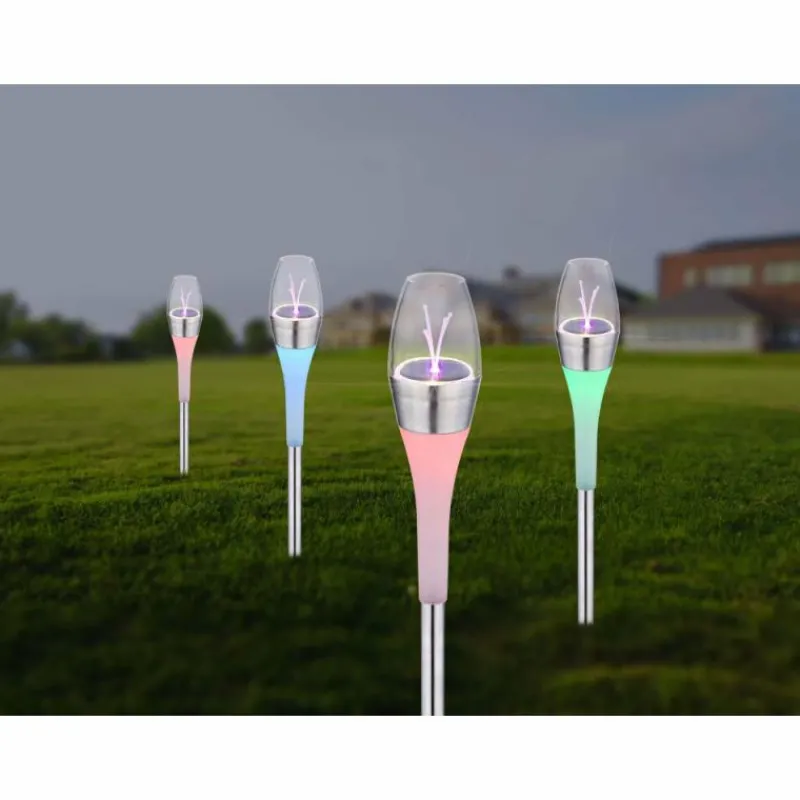 Luminaires Globo Lighting lampe solaire Globo LED Acier inoxydable, 2 lumières, Changeur de couleurs