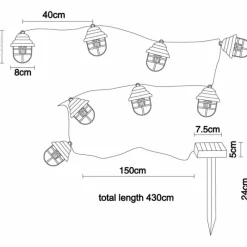 Luminaires Rustiques-Luminaires Globo Lighting Lampe solaire Globo LED Noir, 8 lumières