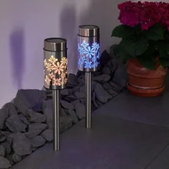 hofstein lampe solaire Gorizia LED Acier inoxydable, 2 lumières, Changeur de couleurs