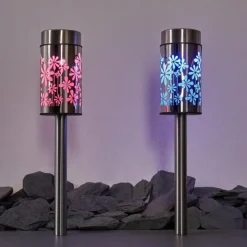 hofstein lampe solaire Gorizia LED Acier inoxydable, 2 lumières, Changeur de couleurs