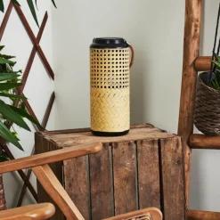 Style Boho-Chic-hofstein lampe solaire Sessivi LED Brun, Bois clair, Noir, 1 lumière