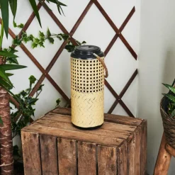 Style Boho-Chic-hofstein lampe solaire Sessivi LED Brun, Bois clair, Noir, 1 lumière