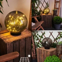 Suspension Verre Fumé-hofstein Lampe solaires Pollenca LED Noir, 40 lumières