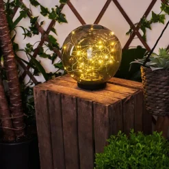 Suspension Verre Fumé-hofstein Lampe solaires Pollenca LED Noir, 40 lumières